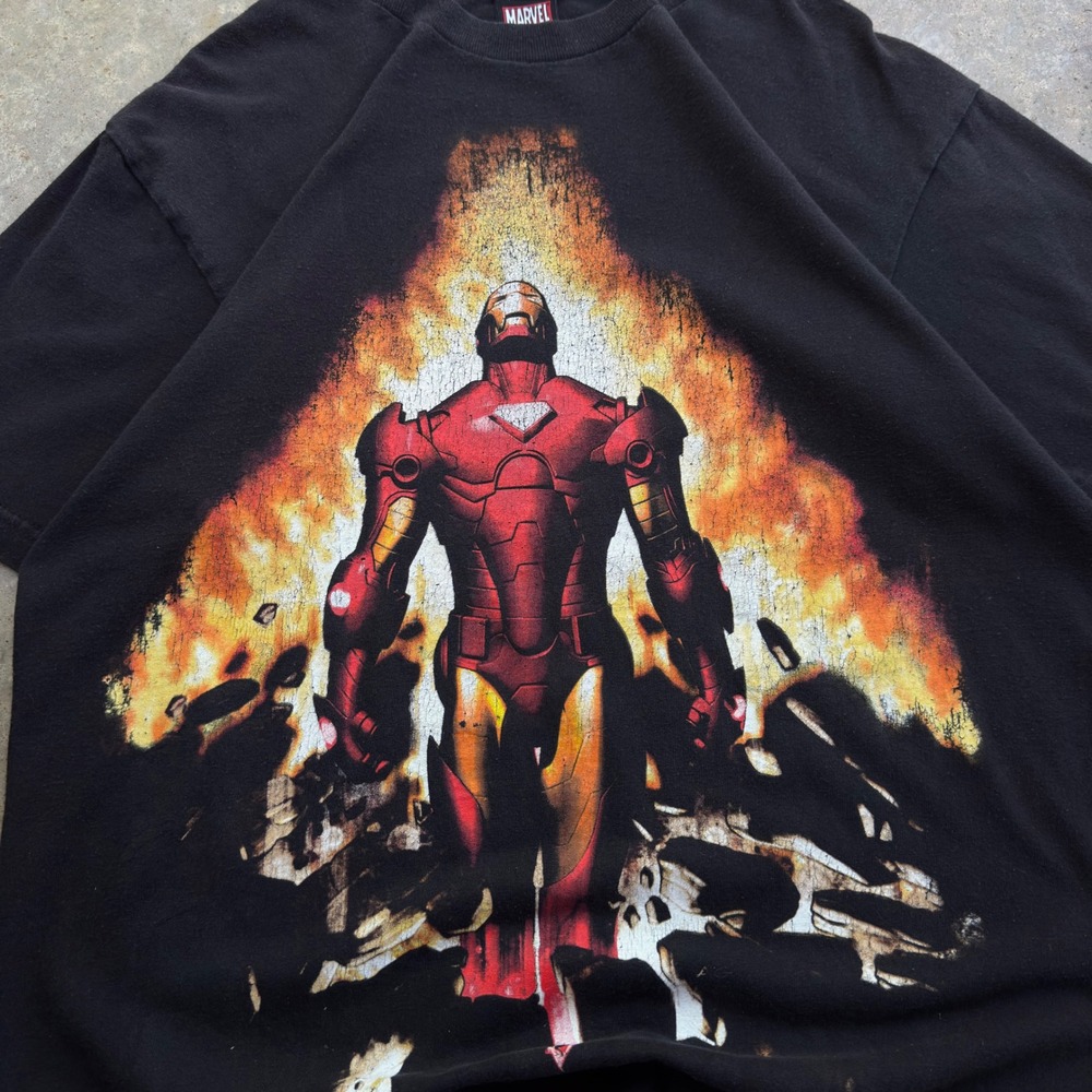 Vintage Y2K Marvel Iron Man Graphic T Shirt Mad Engine Black Large g5
